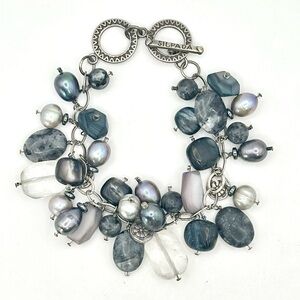 Silpada Retired B1777 Sterling Silver Cha Cha Bracelet Gray Colored Stones